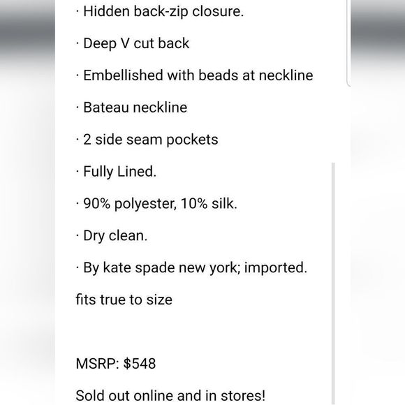 Kate Spade Blaze A Trail Open Back Embellished Dress W/Pockets NWT $548 Sz.10 - Picture 10 of 11